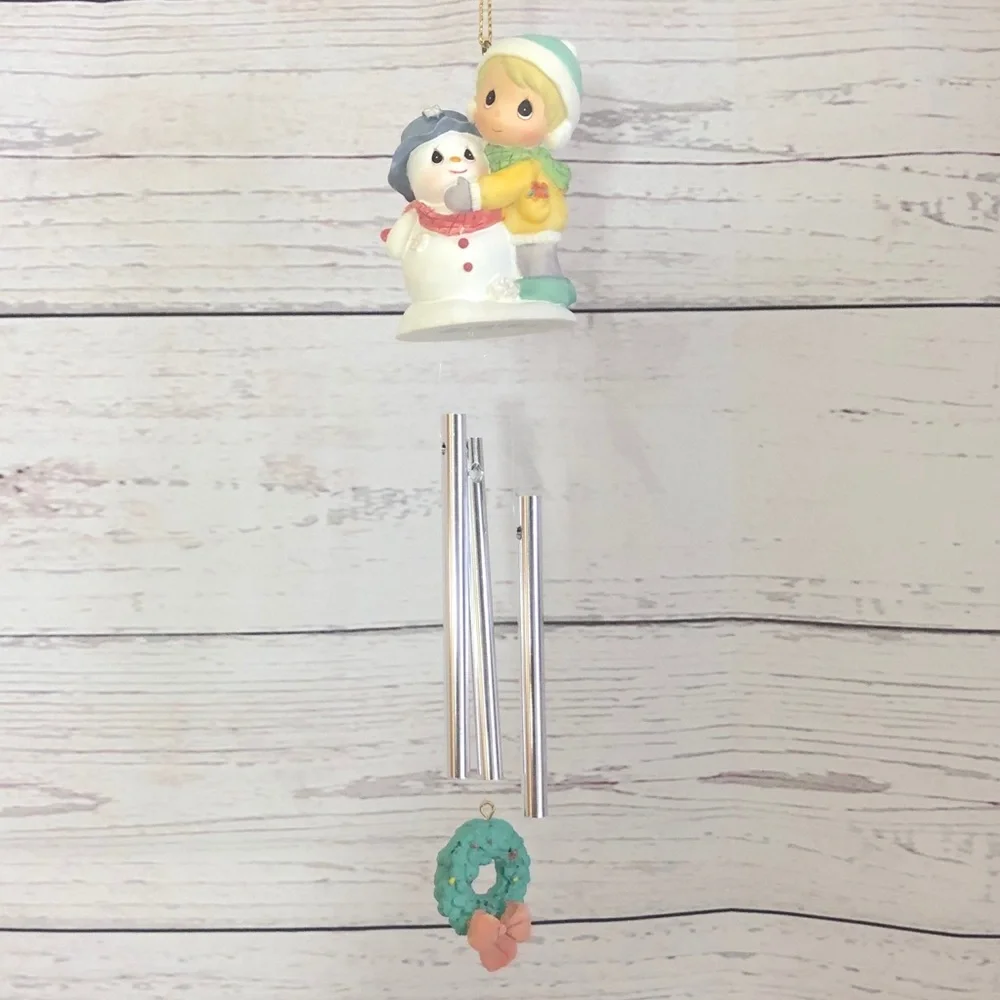 Precious Moments Christmas Wind Chime Girl Snowman Ceramic Figurine